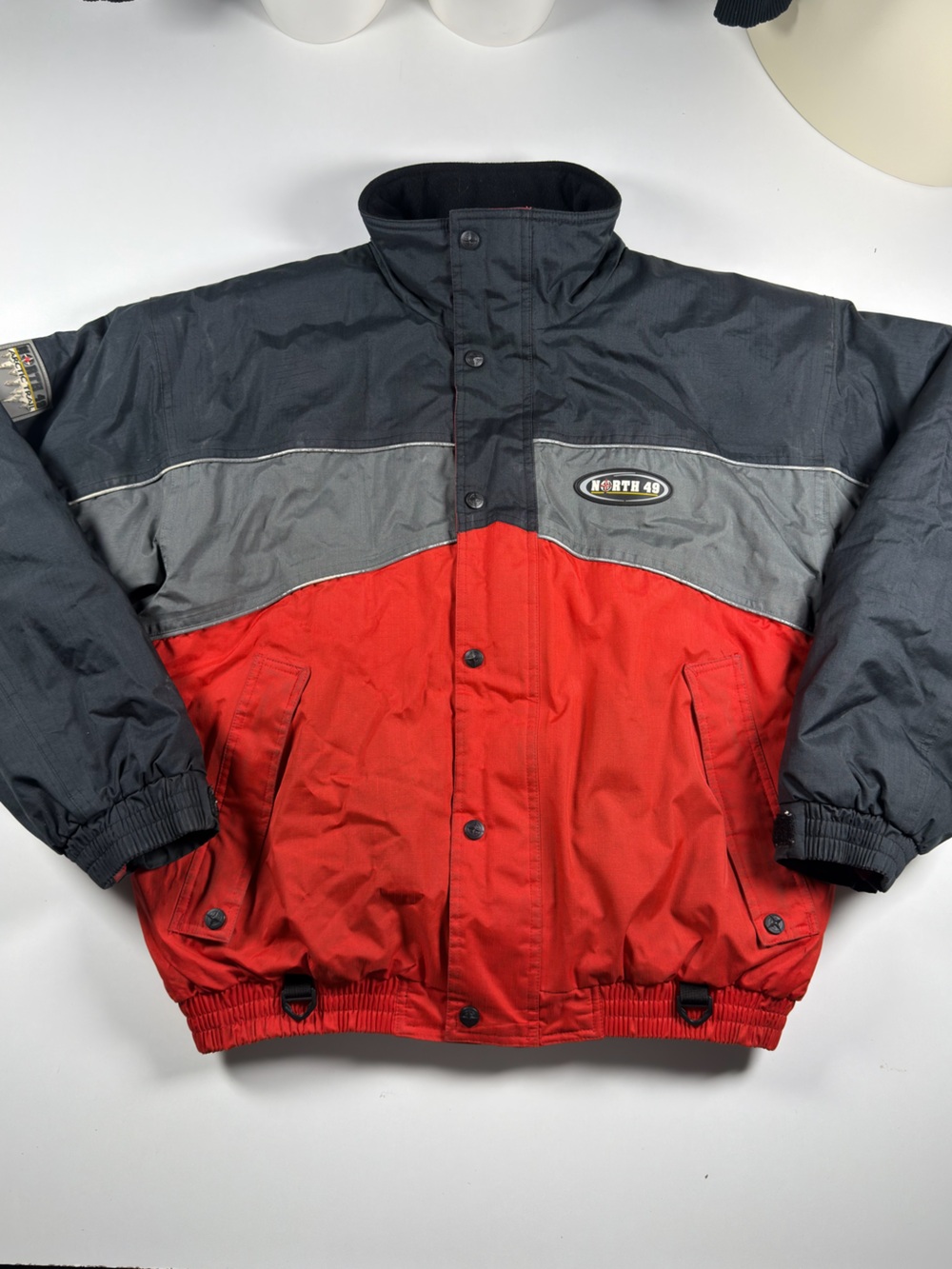 Vintage North 49 Arctic Trail Snowmobile Jacket Size L Red Gray Colorblock